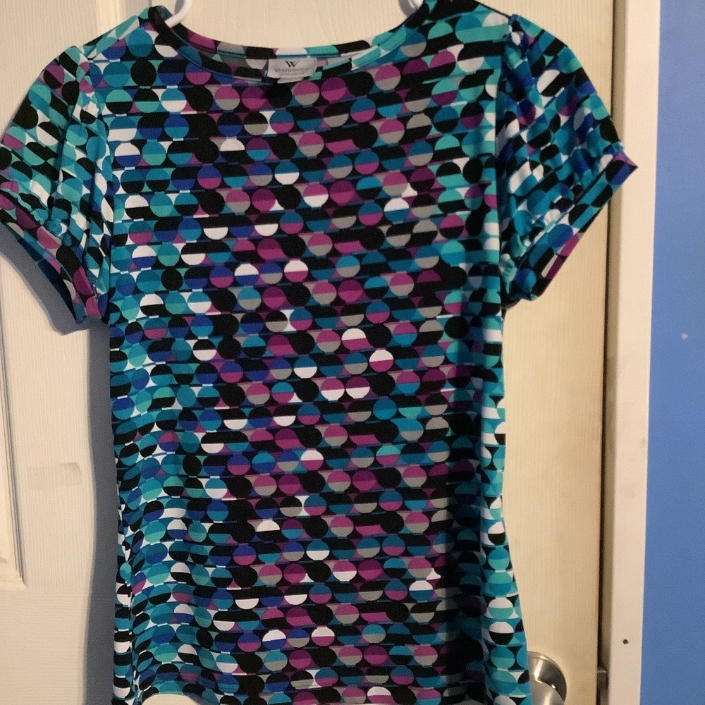 Women’s Worthington Teal, Purple, Blue, Black, White, Print Top Size Petite S